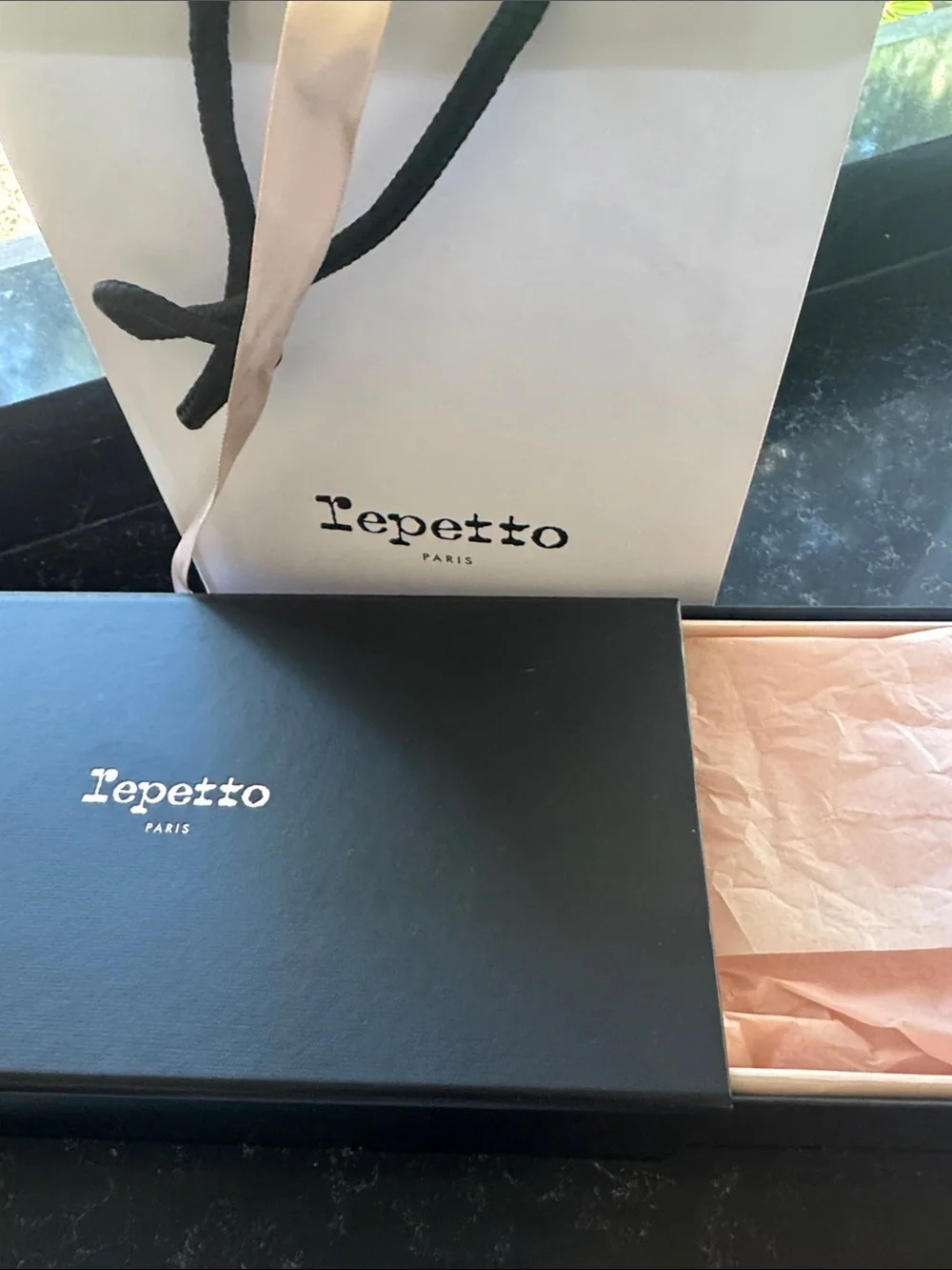 Repetto Camille Two-Tone Cream Ballet heel with Black Patent Cap
